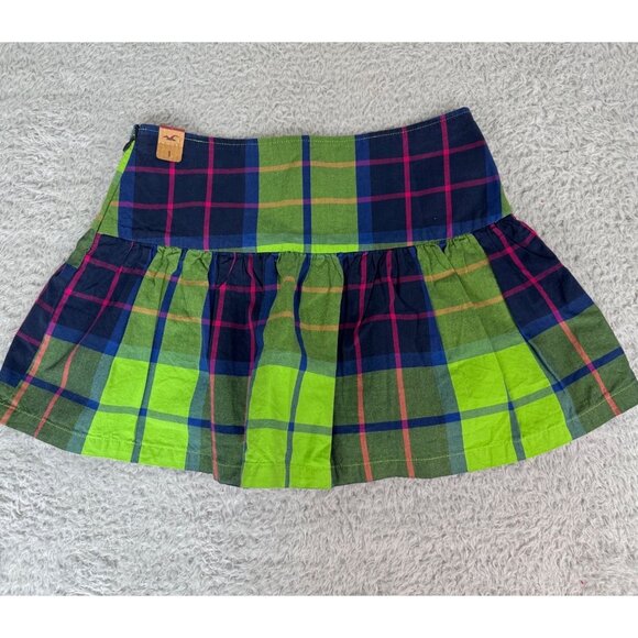 Hollister Womens Plaid Mini Skirt Green/Blue Sz 1 Preppy CottonBlend Lightweight - Picture 3 of 15